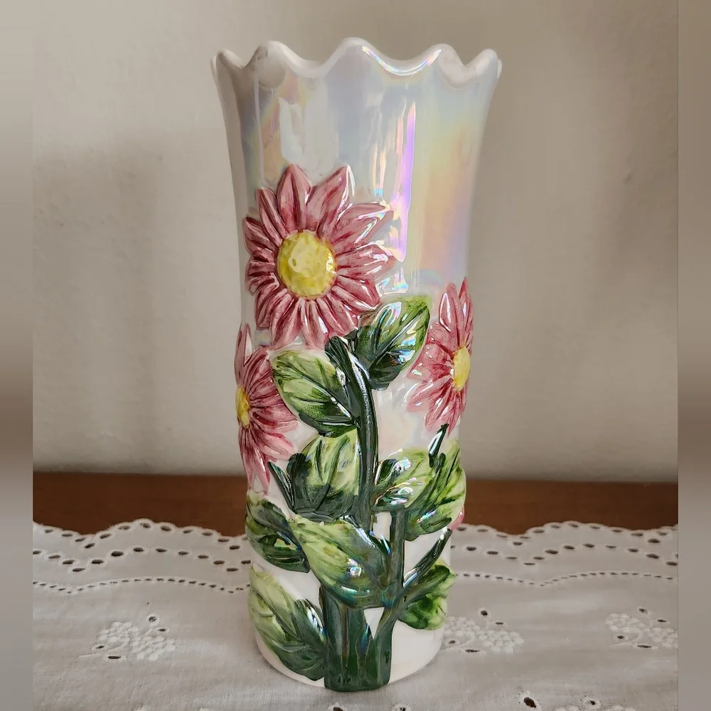 Ceramic Pearl Flower Vase Narrow Opening Crown Top